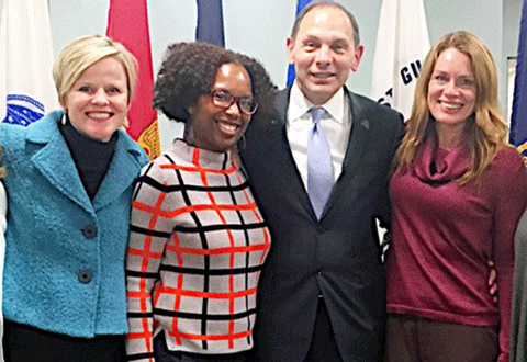 Kristin Mattocks, PhD, is pictured with U.S. Department of Veterans Affairs Secretary Robert A. McDonald, Amber Brown of UMMS, and Rebecca Baldor of VA.