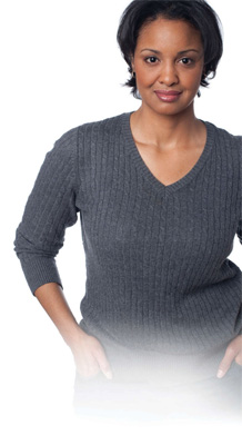 Woman wearing a grey sweater