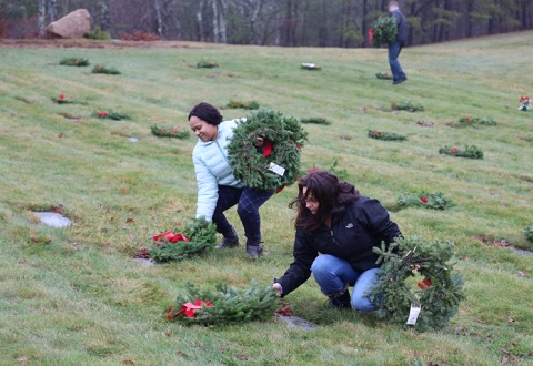 VA staff participating in Wreaths Across America 