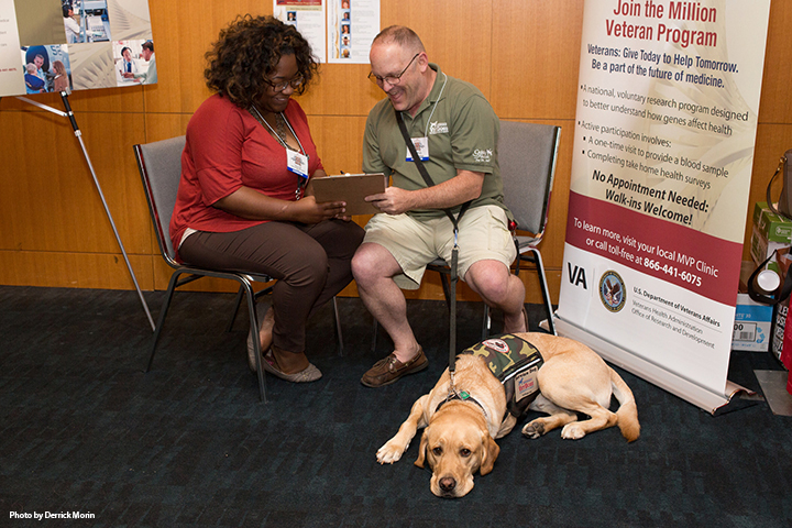 Kent Phyfe, U.S. Army Veteran, accompanied by his service dog Mike, enrolls in the MVP at the 2016 VFW Convention in Charlotte, NC. 